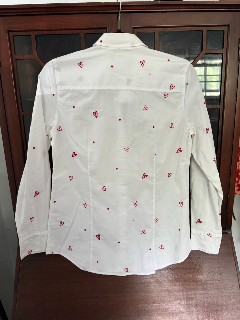 J. Crew White Shirt with Red Heart Accents